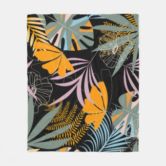 Couverture Polaire Feuilles tropicaux : Vintage foncé.