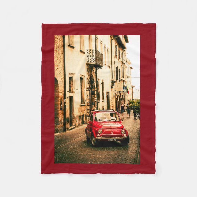 Couverture Polaire Fiat rouge 500, Italie, voiture vintage couvrante (Devant)
