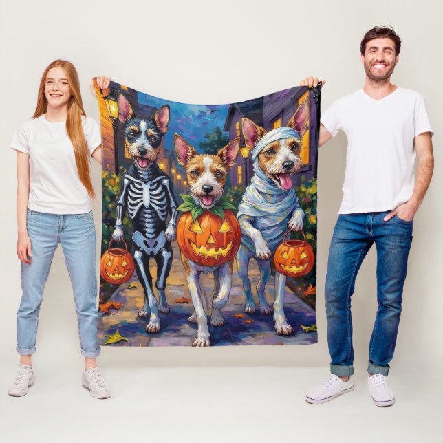 Couverture Polaire Fil Fox Terrier Trick-or-Treating Halloween (En situation)