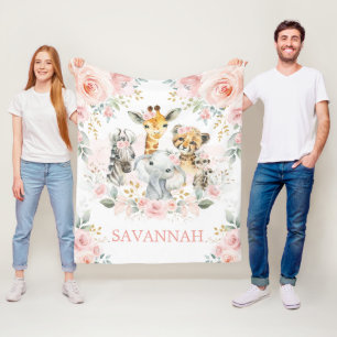 Couverture Polaire Fille Animaux sauvages Blush rose Floral Jungle Ba