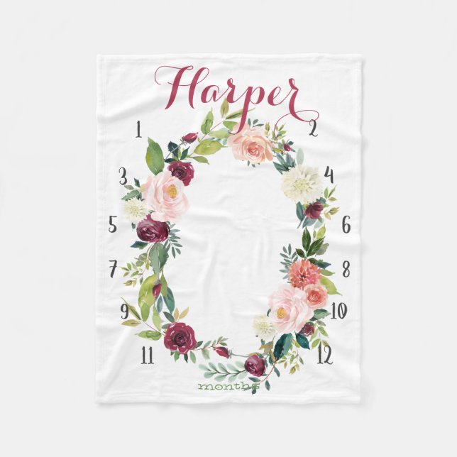 Couverture Polaire Fille Croissance tracker - Boho aquarelle avec ros (Devant)