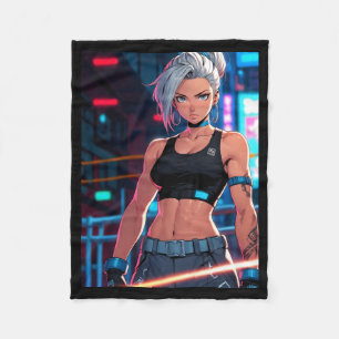 Couverture Polaire Fille Cyberpunk Néo-Retro Anime Combattante de Rue