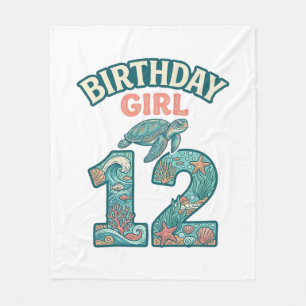 Couverture Polaire Fille d'anniversaire 12 Tortue de mer Océan Vintag