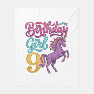 Couverture Polaire Fille d'anniversaire 9 Licorne Dessin de gravure v