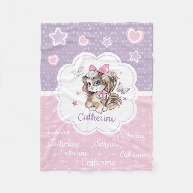 Couverture Polaire Fille mignonne nommée faite sur commande de chiot (Devant)