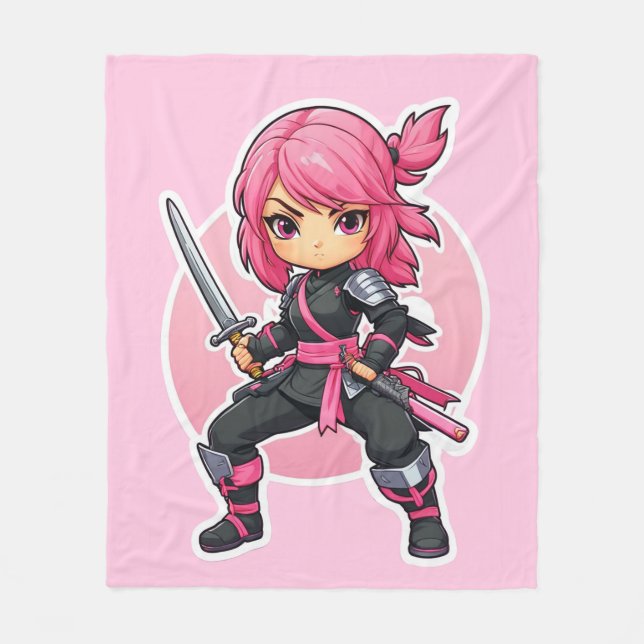 Couverture Polaire Fille Ninja rose (Devant)