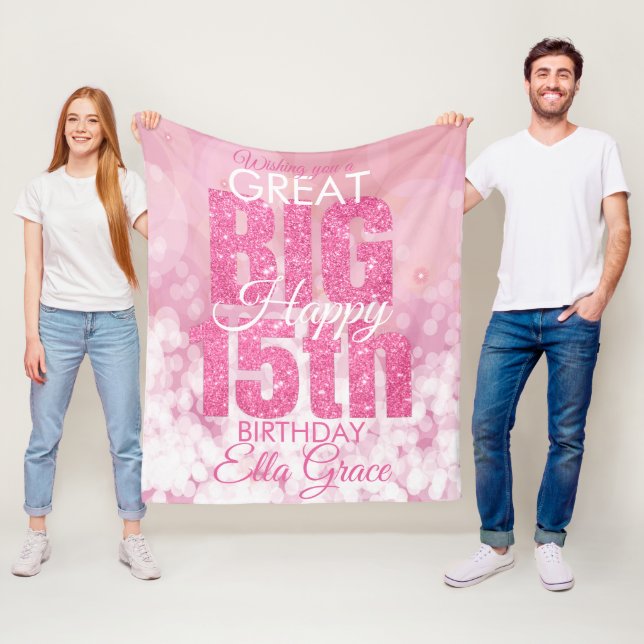 Couverture Polaire Fille Parties scintillant rose 15e Anniversaire Bl (En situation)
