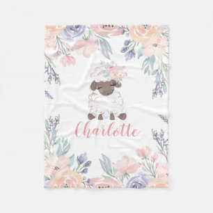 Couverture Polaire Fille personnalisée de l'agneau floral rose viole