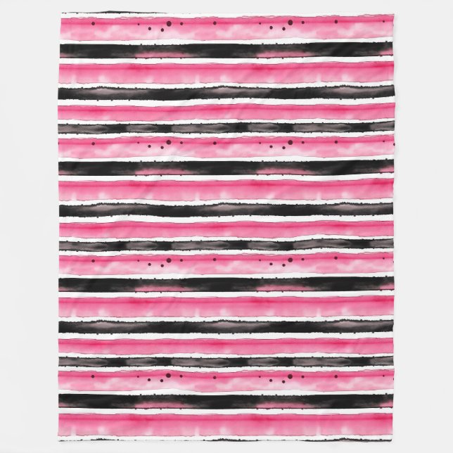 Couverture Polaire Fille rose blanc rayures noires (Devant)