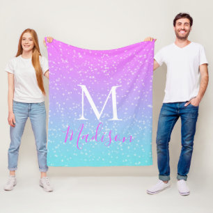 Couverture Polaire Fille rose bleu arc-en-ciel étoile Parties scintil