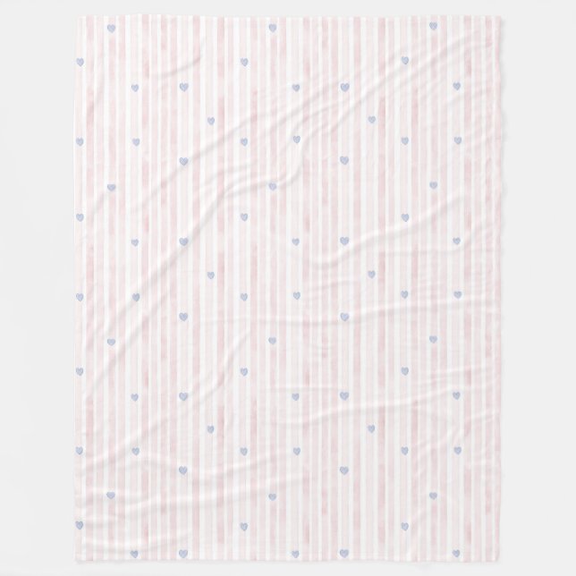 Couverture Polaire Fille Rose Bleu Coeurs Rayures (Devant)