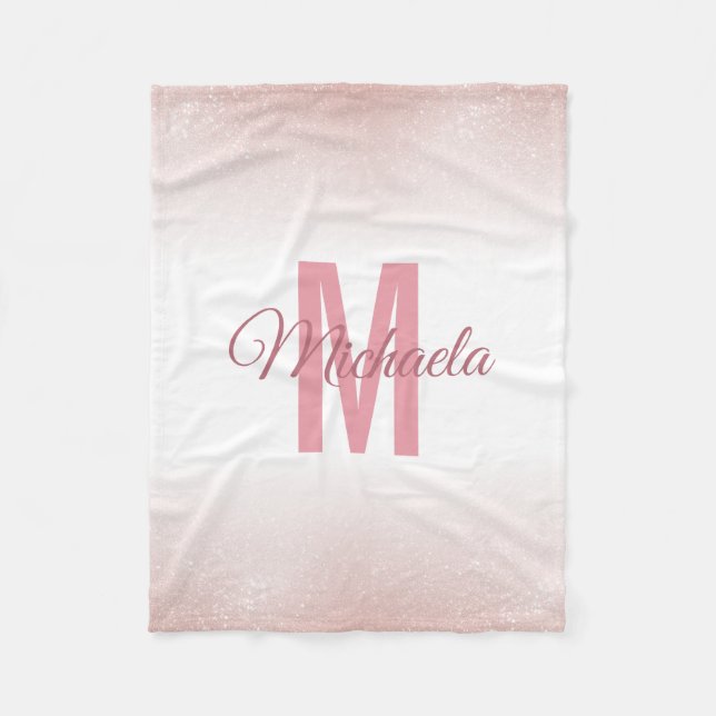 Couverture Polaire Fille Rose Or Moderne Chic Monogramme Élégant (Devant)
