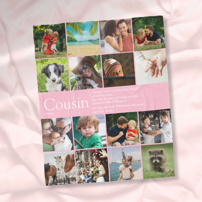 Couverture Polaire Fille rose Photo Collage Cool Définition Cousin (Girly Pink Photo Collage Cool Cousin Definition Fleece Blanket)