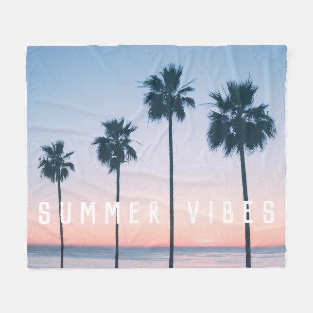 Couverture Polaire Fille tropicale rose et bleu Palm Tree coucher de  (Devant (Horizontal))