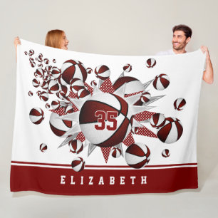 Couverture Polaire filles basketballs étoiles marron blanc personnali