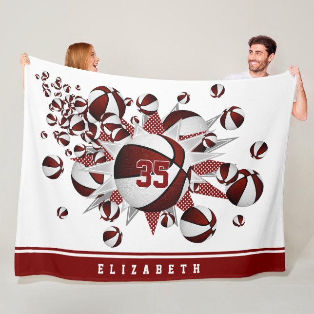 Couverture Polaire filles basketballs étoiles marron blanc personnali (En situation)