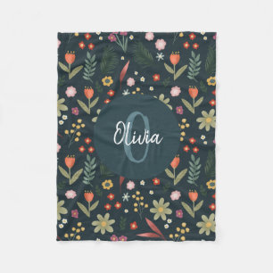 Couverture Polaire Filles Cute Marine Bleu Moderne Fleurs Botaniques 