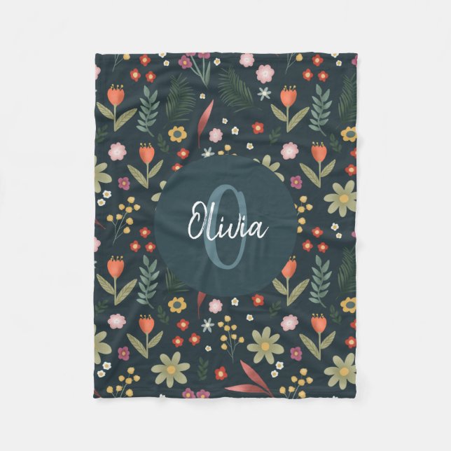 Couverture Polaire Filles Cute Marine Bleu Moderne Fleurs Botaniques  (Devant)