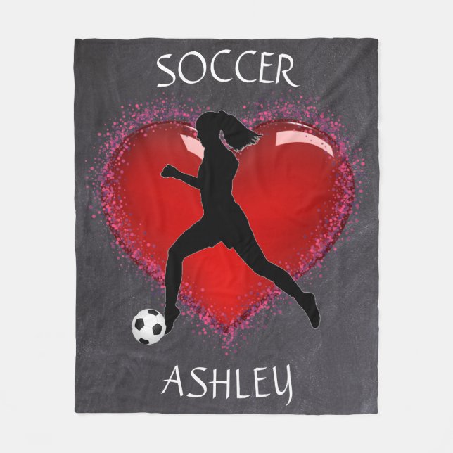 Couverture Polaire Filles Football Coeur de tableau avec nom (Devant)