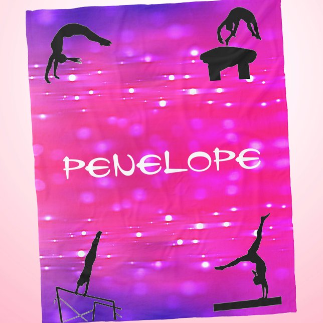 Couverture Polaire Filles Gymnastique Événements Pink / Purple Blanke (Pink and Purple Gymnastics Events Blanket with Name)