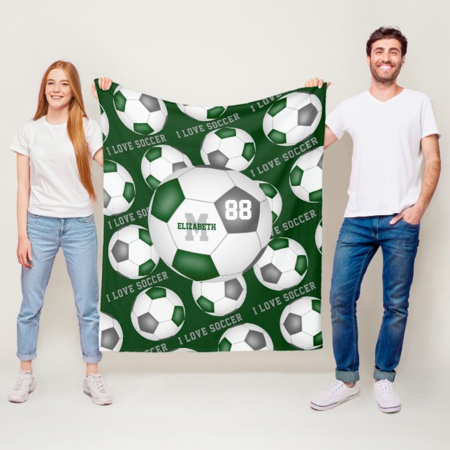 Couverture Polaire Filles I love soccer sport mantra vert gris (En situation)