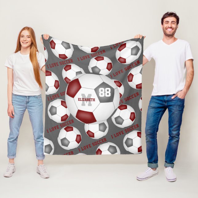 Couverture Polaire Filles I love soccer sports mantra maroon gris (En situation)