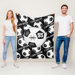 Couverture Polaire filles J'aime le football noir et blanc