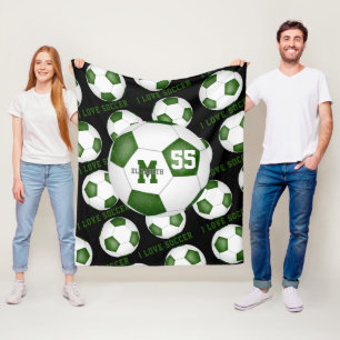 Couverture Polaire filles J'aime texte de football vert blanc noir