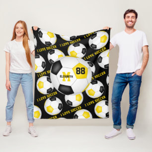 Couverture Polaire filles J'aime texte football or noir