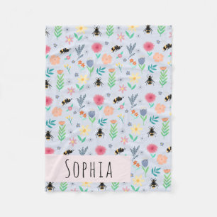 Couverture Polaire Filles mignonne Bumblebee Bee Motif d'été Nom En