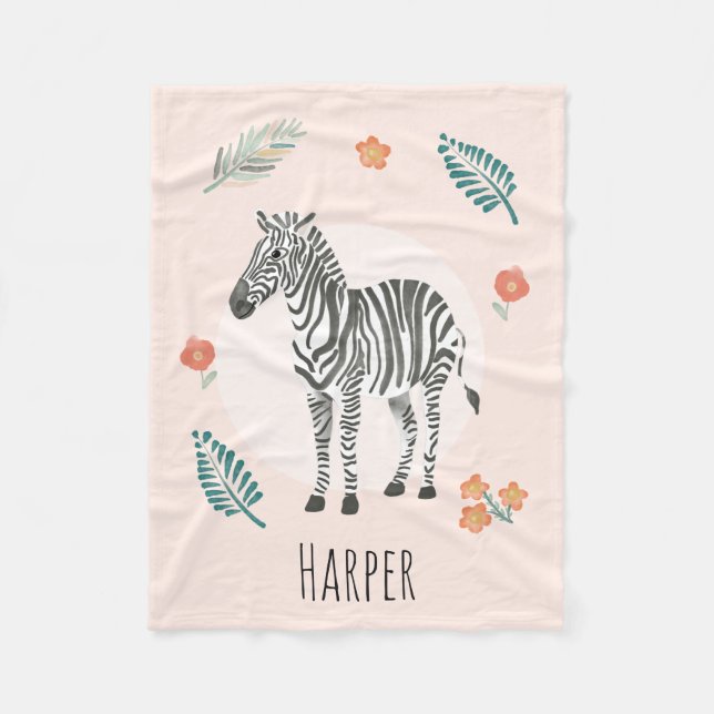 Couverture Polaire Filles mignonne rose Zèbre Aquarelle Safari (Devant)