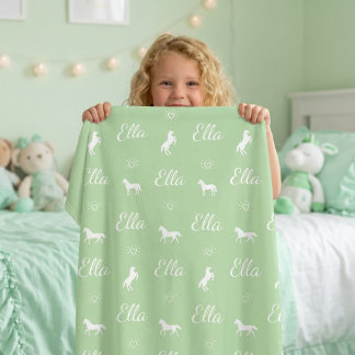 Couverture Polaire Filles Mignonnes Cheval Personnalisé Nom