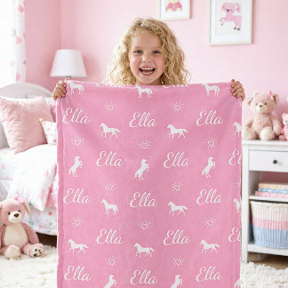 Couverture Polaire Filles Mignonnes Cheval Personnalisé Nom