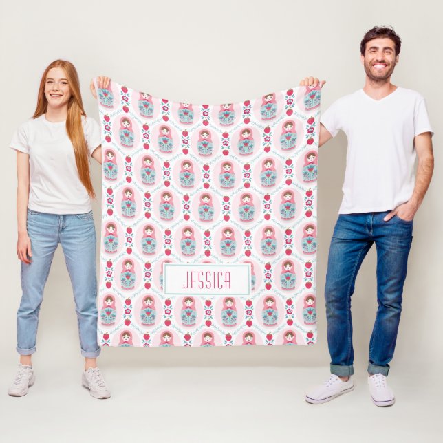 Couverture Polaire Filles mignonnes Motif rose Matryoshka (En situation)