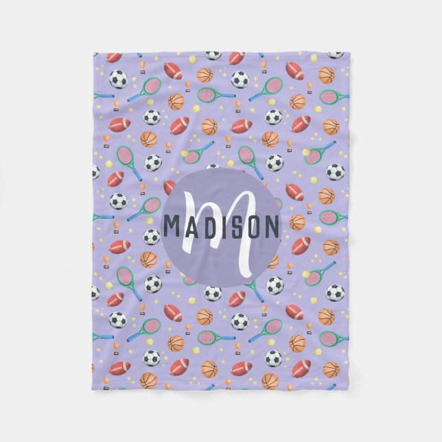 Couverture Polaire Filles mignonnes Violet Football Basketball Sports (Devant)