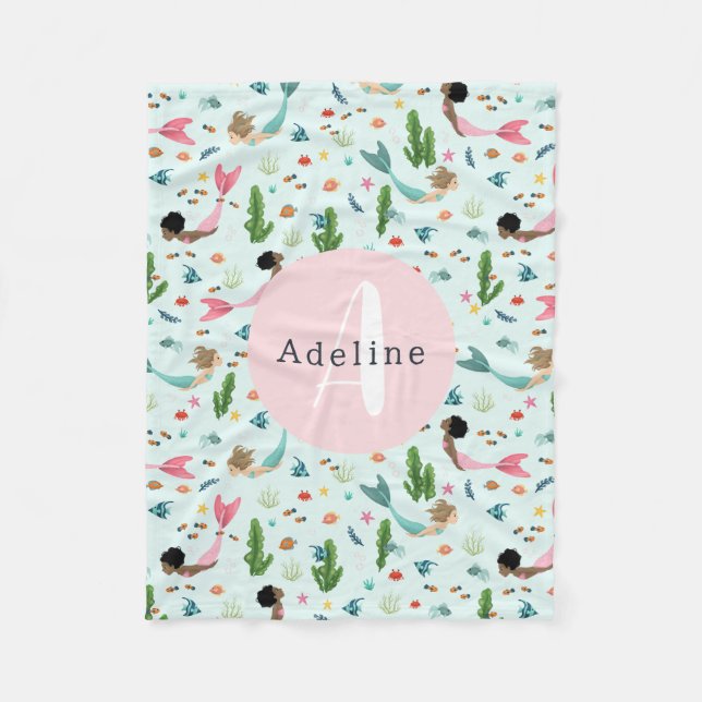 Couverture Polaire Filles mignonnes Whimsical Mermaid Ocean Kids (Devant)