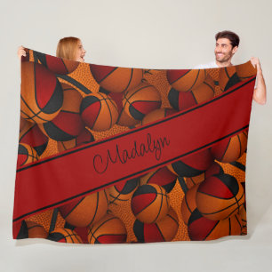Couverture Polaire filles rouge noir motif de basketball personnalisé