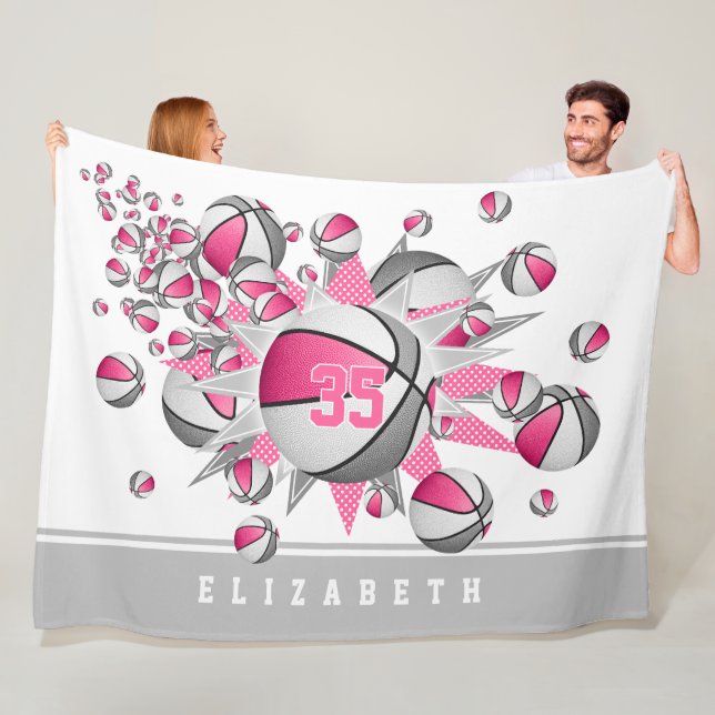 Couverture Polaire filles sport gris rose basket étoiles (En situation)