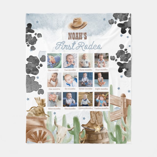 Couverture Polaire First Rodeo Birthday Rustic Monthly Photo Sign (Devant)