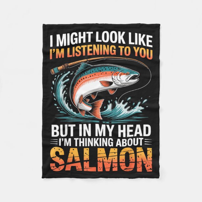 Couverture Polaire Fisherman Fish Angler Thinking About Salmon Fishin (Devant)