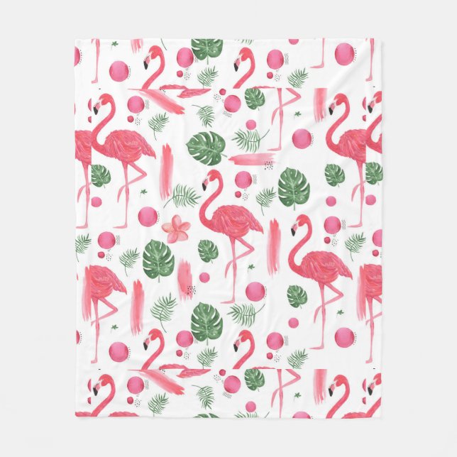 Couverture Polaire Flamant élégant tropical d'aquarelle rose floral (Devant)
