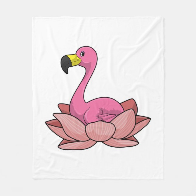 Couverture Polaire Flamant rose à fleur de Lotus (Devant)