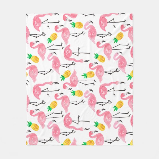 Couverture Polaire Flamant rose aquarelle et ananas : Ensemble tropic (Devant)