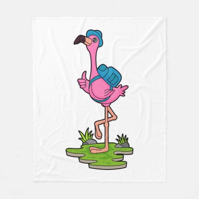 Couverture Polaire Flamant rose comme randonneur avec sac à dos (Devant)