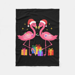 Couverture Polaire Flamant rose de Noël Santa Hat