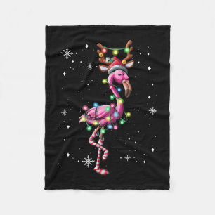 Couverture Polaire Flamant rose de Noël Santa Hat Jeu de lumières Fla