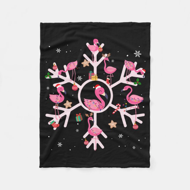 Couverture Polaire Flamant rose de Noël Santa Hat Jeu de lumières Fla (Devant)