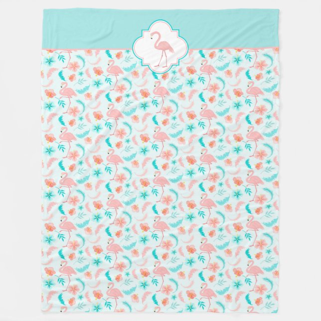 Couverture Polaire Flamant rose de rose de motif de ketmie (Devant)