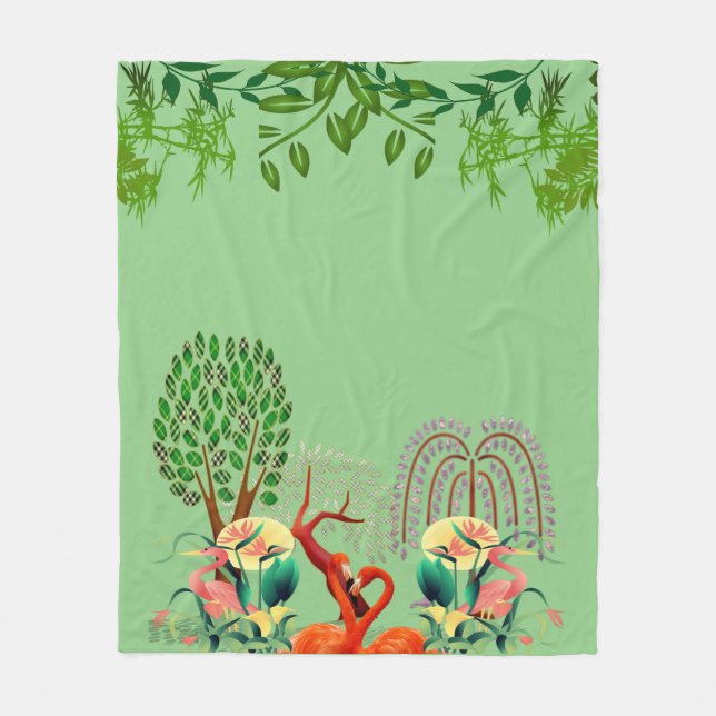 Couverture Polaire Flamant rose d'oiseaux aquatiques Couple Arbre de  (Devant)