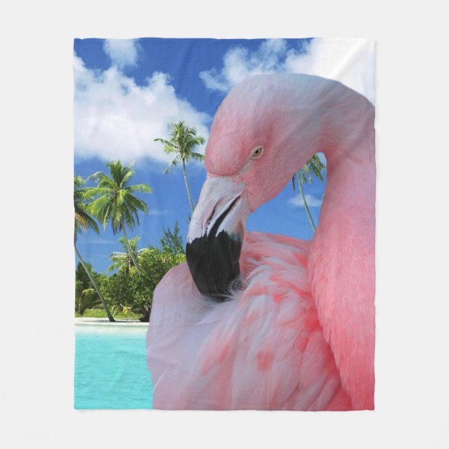 Couverture Polaire Flamant rose et plage (Devant)